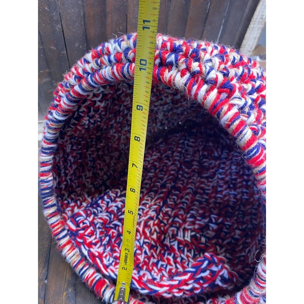 Handmade Crochet Red White Blue Cat Cave Pod Bed Hideaway Warm With Crochet Pad
